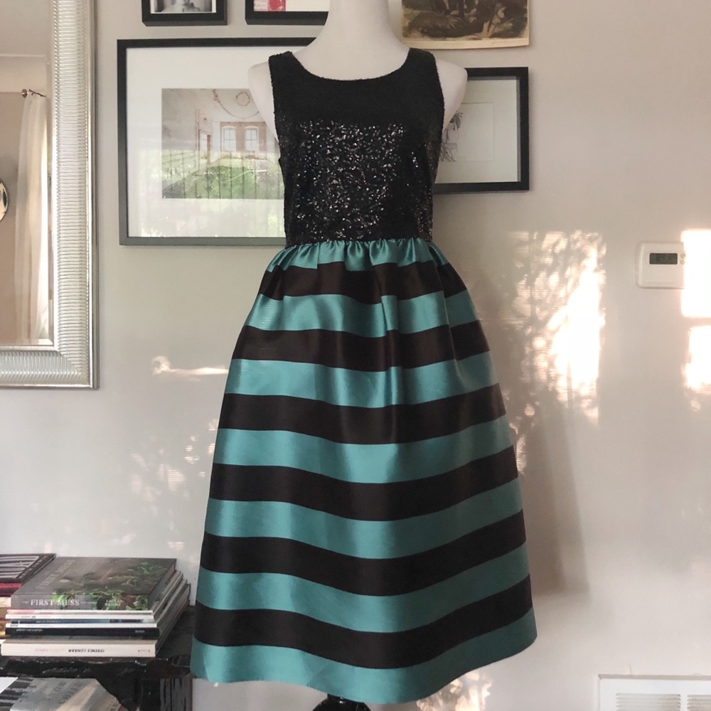 Black/Teal sequin midi. Size 10